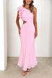 Karleedress Frill One Shoulder Sleeveless Cut Out Maxi Dress