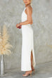 Halter Sleeveless Back Slit Waisted Maxi Dress