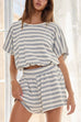 Karleedress Striped Short Sleeves Crop Top and Elastic Waist Pocketed Shorts Set