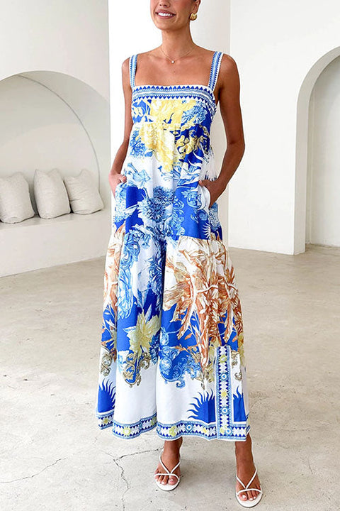 Karleedress Pocketed Side Slit Printed Maxi Cami Dress