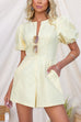 Puff Short Sleeves Front Zipper Up Pocketed  Romper