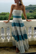 Strapless Color Block A-line Swing Maxi Dress