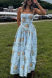 Karleedress Spaghetti Strap Waisted Floral Print A-line Maxi Dress