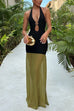 Karleedress Halter Open Back Cut Out Slit Ruffle Maxi Dress