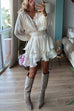 Karleedress Lantern Long Sleeves Waisted Ruffle Mini Dress