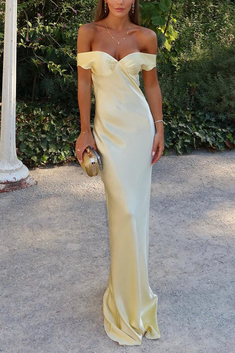 Karleedress Off Shoulder Backless Cut Out Satin Maxi Dress