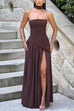 Karleedress Strapless Back Lace-up High Slit Splice Maxi Dress