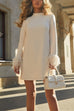 Karleedress Mockneck Feather Trim Long Sleeves Mini Dress