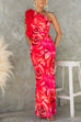 Karleedress Ruffle One Shoulder Floral Print Bodycon Maxi Dress
