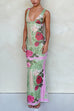 Karleedress V Neck Sleeveless Rose Print Bodycon Maxi Dress