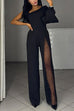 Karleedress One Shoulder Long Sleeve Patchwork Wide Leg Jumpsuit