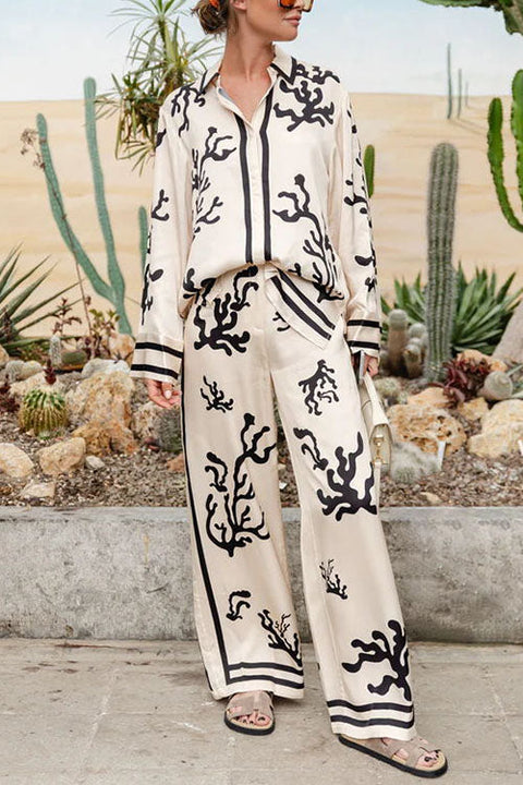 Karleedress Wide Leg Reef Print Satin Pants