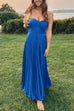 Strapless Twist Front Pleated Swing Maxi Dress