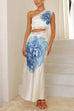 Karleedress One Shoulder Lace Trim Cut Out Sleeveless Maxi Dress