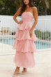 Karleedress Strapless Ruffle Layered Maxi Dress