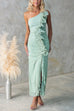 Karleedress One Shoulder Slit Ruched Ruffle Mesh Maxi Dress