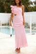 Karleedress Frill One Shoulder Cut Out Waist Maxi Dress