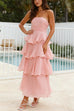 Karleedress Strapless Ruffle Layered Maxi Dress