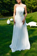 Elegant Strapless Open Back Shell Pleated Maxi Dress