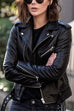 Karleedress Vintage Lapel Zip Up Faux Leather Moto Jacket