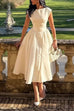 Karleedress Cap Sleeves Open Back Waisted Swing Midi Dress