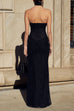 Karleedress Strapless Ruched Glitter Mesh Bodycon Maxi Gown