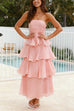 Karleedress Strapless Ruffle Layered Maxi Dress