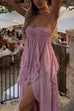 Karleedress Sleeveless Open Back High Slit Ruffle Maxi Dress