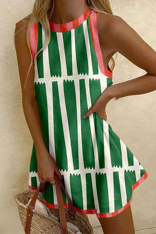 Karleedress Round Neck Color Block Striped Mini Tank Dress
