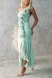 Karleedress One Shoulder Slit Ruched Ruffle Mesh Maxi Dress