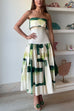 Strapless Drop Waist Printed Flare Midi Dress