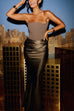 Karleedress Strapless Patchwork Satin Bodycon Maxi Party Dress