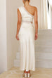 Karleedress One Shoulder Lace Trim Cut Out Sleeveless Maxi Dress