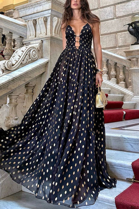 Karleedress Cut Out Polka Dot Tiered Swing Maxi Cami Dress