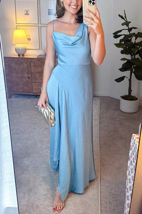Asymmetrical Wrinkled Effect Sleeveless Solid Maxi Dress