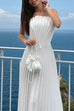 Elegant Strapless Open Back Shell Pleated Maxi Dress