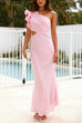 Karleedress Frill One Shoulder Cut Out Waist Maxi Dress