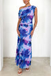 One Shoulder Ruched Floral Print Maxi Dress