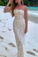 Karleedress Strapless Lace Hollow Out Bodycon Maxi Dress