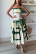 Strapless Drop Waist Printed Flare Midi Dress