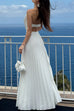 Elegant Strapless Open Back Shell Pleated Maxi Dress