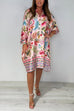 Karleedress Button Up Long Sleeves Floral Print Satin Shirt Dress