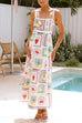 Karleedress Tie Back Ric Rac Trim Unique Print Maxi Cami Holiday Dress