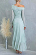 Asymmetric Shoulder Long Sleeves Slit Ruffle Maxi Dress