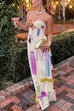 Strapless Cut Out Back Slit Printed Maxi Dress
