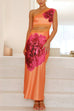 Karleedress One Shoulder Lace Trim Cut Out Sleeveless Maxi Dress