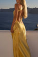 Karleedress One Shoulder Open Back Tie Knot Satin Maxi Dress