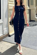 Karleedress Sleeveless Button Down Knit Bodycon Maxi Dress