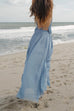 Karleedress Halter Backless Ruffle Top and Elastic Waist Pleated Maxi Skirt Set