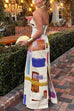 Strapless Cut Out Back Slit Printed Maxi Dress